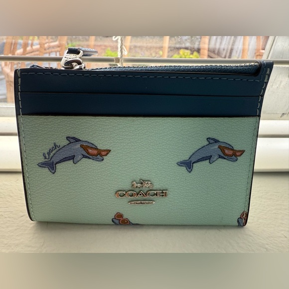 Coach Mint and Navy Dolphin Card Holder - Picture 1 of 4
